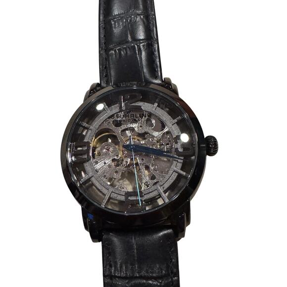 Stuhrling Original Skeleton Black Watch Polished Stainless Steel CAL.ST-90050 - Picture 3 of 6